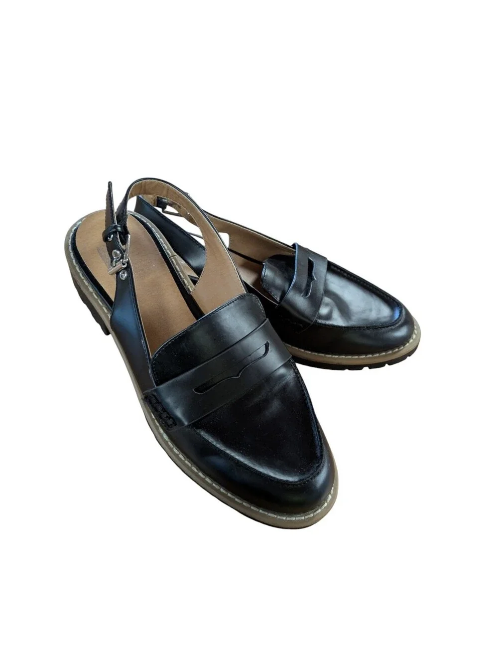 Dolce Vita Black Slingback Lug Sole Loafers Size 8.5